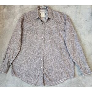Panhandle Rough Stock Shirt Mens XL Grey Paisley Pearl Snap Western Long Sleeve